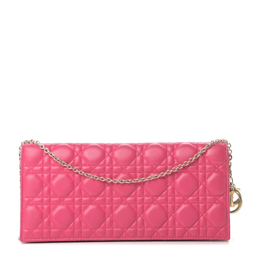Dior Lambskin Cannage Lady Dior Fuchsia Clutch with Chain